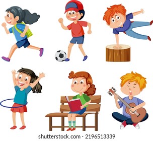 Children doing different activities set illustration