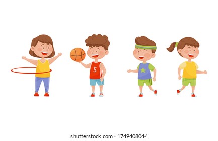 Children Doing Different Kind of Sport Vector Illustrations Set
