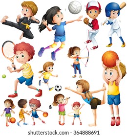 Children doing different kind of sports illustration