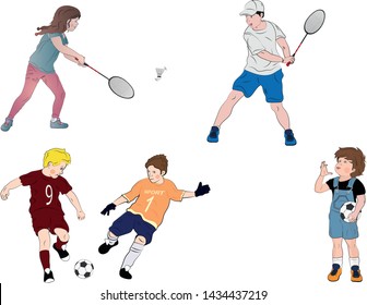 Children doing different sport. Children playing tennis. Children playing tennis - Vector