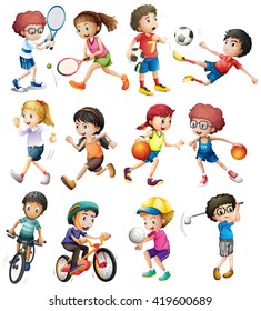 Children doing different sports illustration