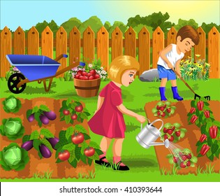 children doing gardening work