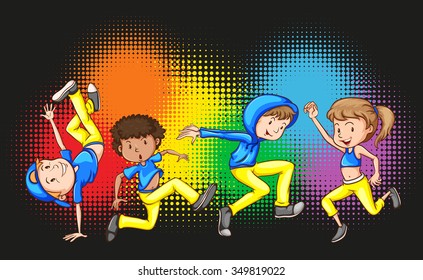 Children doing hip hop dance illustration