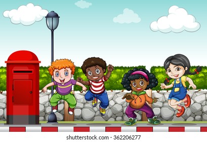 Children doing hip hop dance on the sidewalk illustration