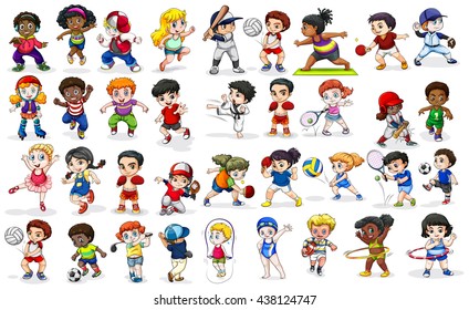 Children doing many sports and activities illustration