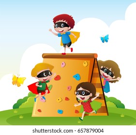 Niños haciendo escalada en la ilustración del parque