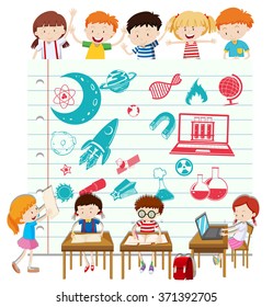 Children doing science at school illustration