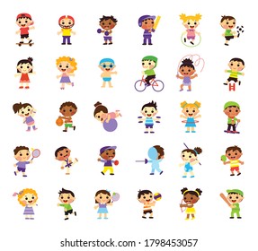 Children doing sports and playing - Vector illustration