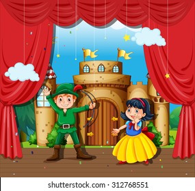 Children doing stage drama illustration