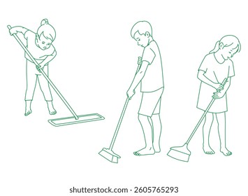 children doing their room, cleaning room