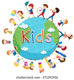 Children doing things around the world illustration