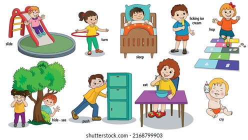 Children doing various actions. Vector illustration.