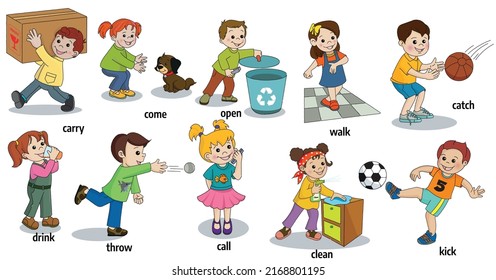 Children doing various actions. Vector illustration.