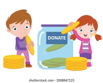 Children Donates Money Cartoon 2d Vector Concept For Banner, Website, Illustration, Landing Page, Flyer, Etc.