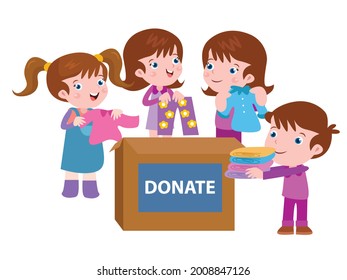 Children Donating Clothes Cartoon 2d Vector Concept For Banner, Website, Illustration, Landing Page, Flyer, Etc.