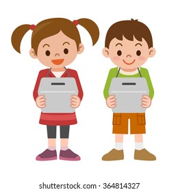 Children with a donation box