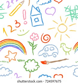 children doodle sketch seamless pattern vector