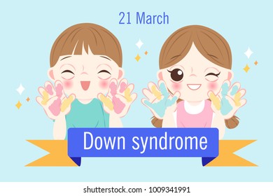 children with down syndrome concept on blue background