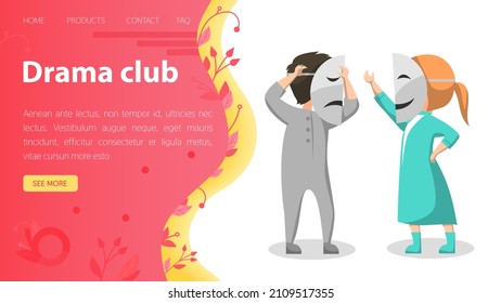 Children Drama Club Landing Page. School Play. Young Theatre Troupe. Extracurricular Activities. Development Of Acting Skills. Kids Acting Performance On Stage Cartoon Characters Creative Hobby