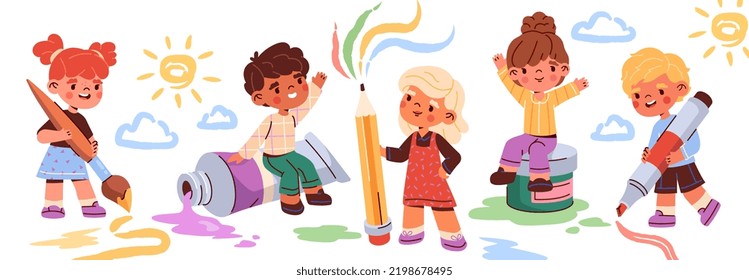 Children Draw Big Art Funny Happy Stock Vector (Royalty Free ...