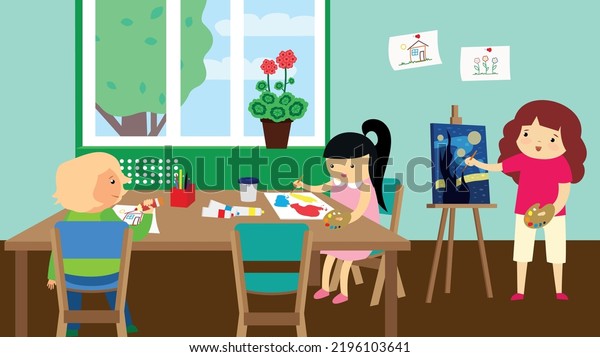 Children Draw Extracurricular Activities Stock Vector (Royalty Free ...