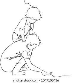 children draw. one line