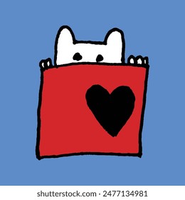 children drawing abstract love cat sticker illustration