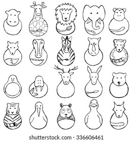 Children drawing of animal  toys. Vector illustration of hand drawn animal toys for backgrounds, wrapping, posters, textile prints