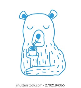 Niños dibujando oso bebiendo ilustración de dibujos animados