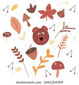 children drawing bear flower autumn illustration