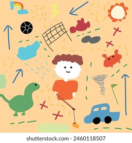 children drawing boy playing in the park