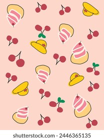 children drawing cake, cherries, and hat