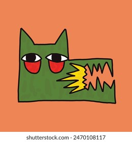 children drawing cat monster illustration