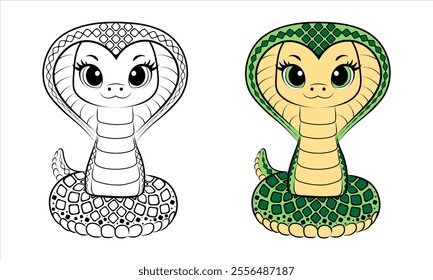 Children drawing. Cobra coloring book for kids. Coloring book animals. snake is a children's illustration .