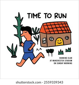 children drawing cute running illustration