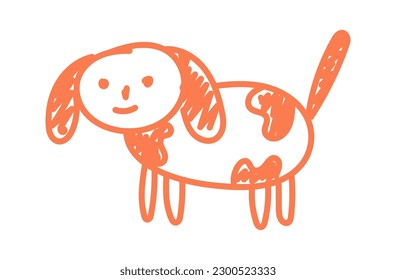 Children drawing dog in pencil. Vector illustration