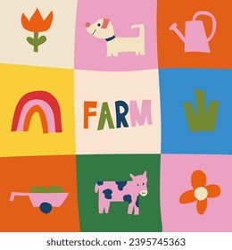 children drawing farm objects illustration