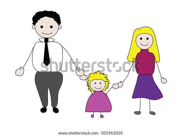 Children Drawing Father Mother Daughter Holding Stock Vector (Royalty