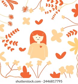children drawing girl and flower