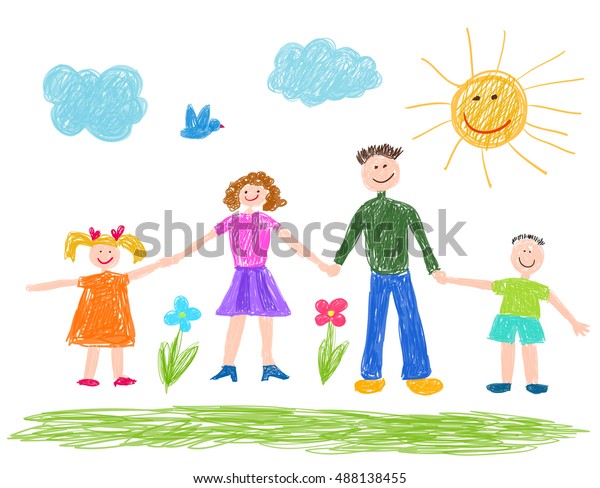 絵を描く子ども 幸せな家族 のベクター画像素材 ロイヤリティフリー