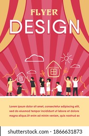 Children drawing home with crayons. Multiracial group of kids painting multicolored pictures. Vector illustration for childhood, imagination, creativity concept