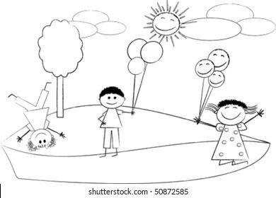 children drawing, isolated over white background, vector illustrator
