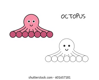 children drawing lessons octopus and painting, Vector illustration of octopus isolated on white background, icon