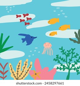 children drawing life in the sea