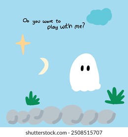 children drawing lonely ghost illustration