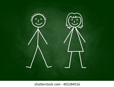 Children drawing on blackboard