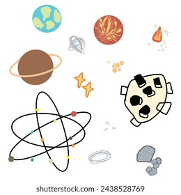 niños dibujando el espacio exterior, planetas, meteoros 