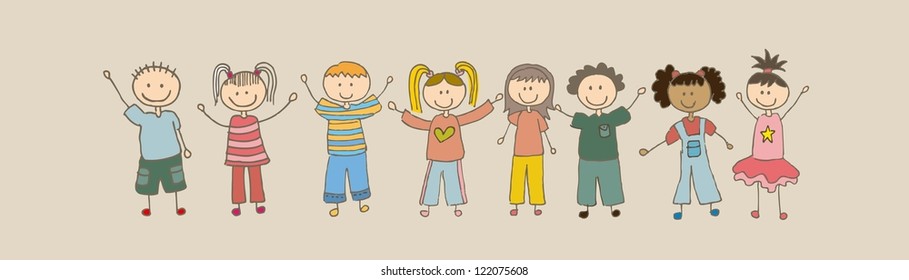 children drawing over beige background. vector illustration