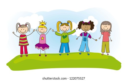 children drawing over white background. vector illustration