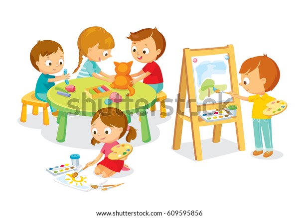 Children Drawing Sculpturing Art Class Stock Vector (Royalty Free ...